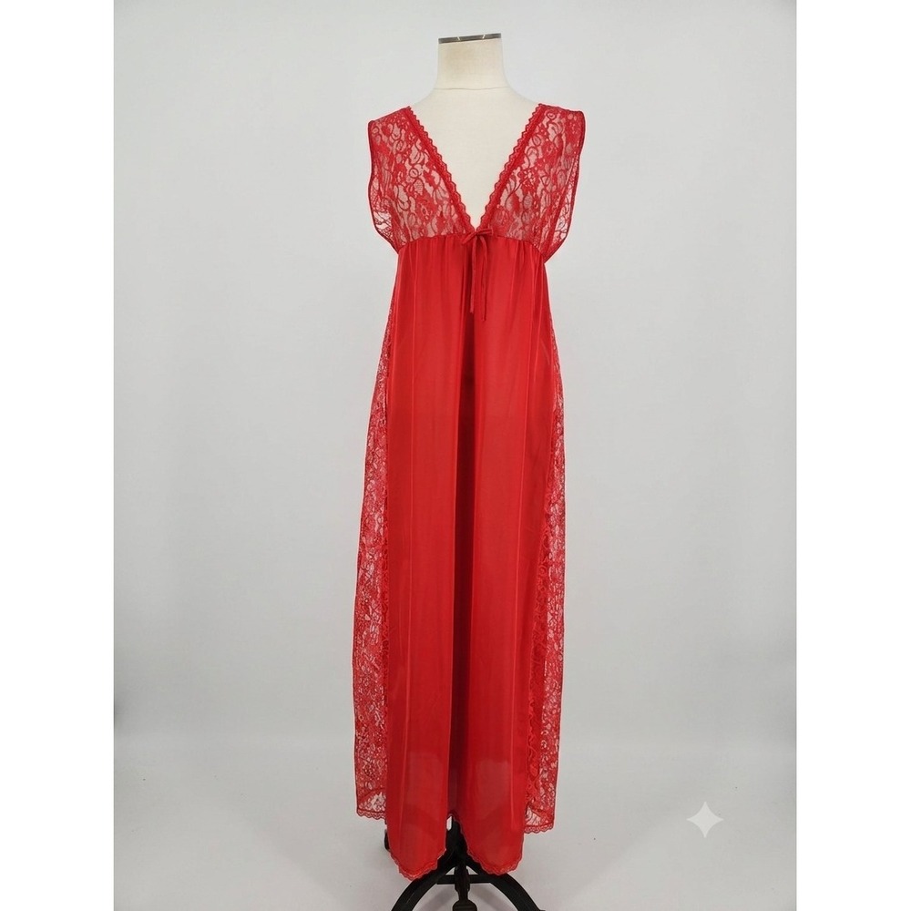 Vintage Bernette Sheer Lace Nylon Nightgown Goddess Red Negligee Vixen Small?